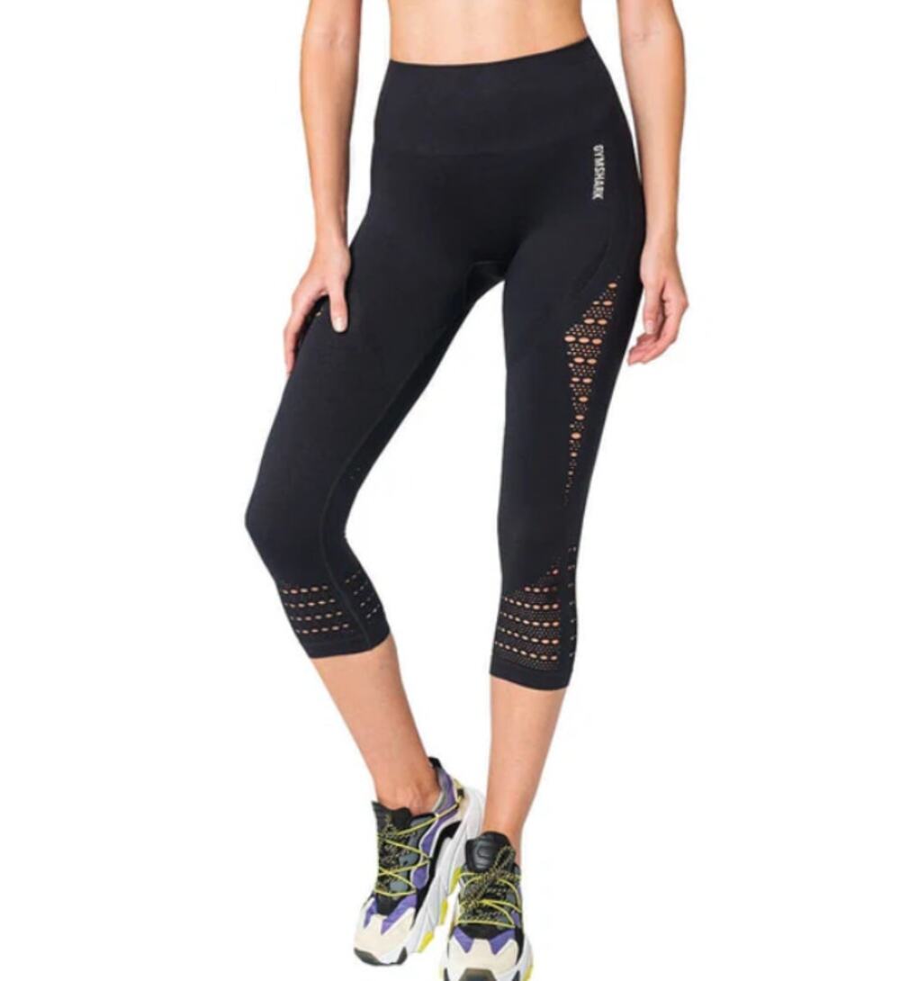 GYMSHARK Energy Seamless Cropped Training Tight Pants High-Rise Black Size Small